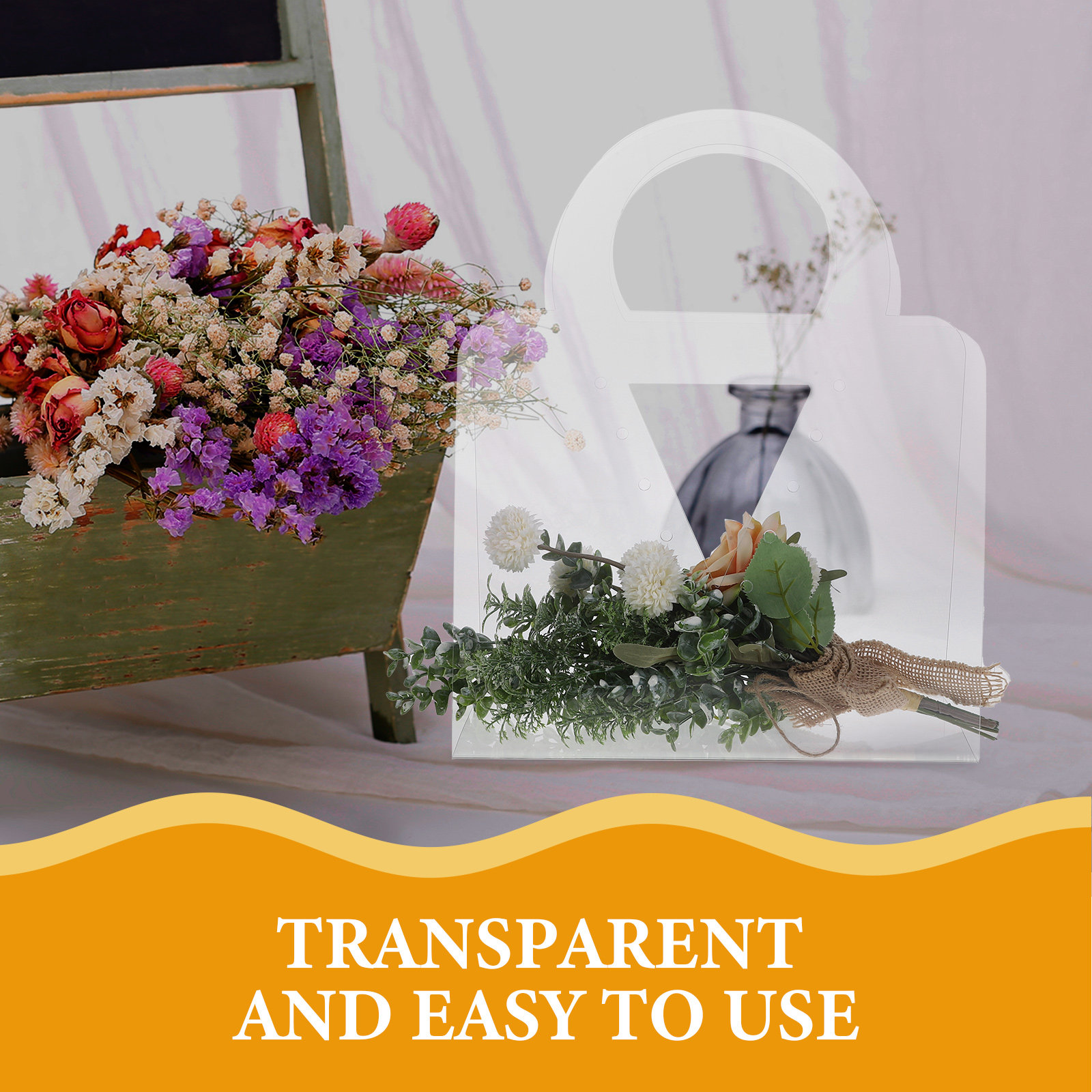 Florist Supply Shop - 4 Stück Transparente Blumenstrauß-Geschenktüten mit Griff