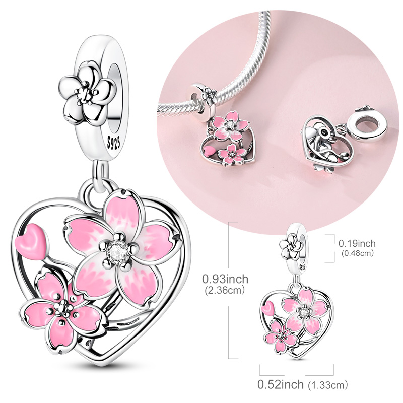 Supply Florist - Original-Charm-Anhänger aus 925er-Sterlingsilber, drehbarer rosa Sakura-Anhänger