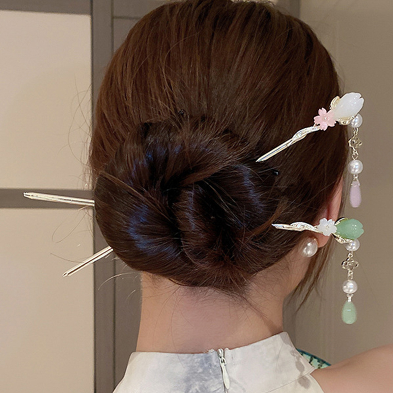 Supply Florist - Vintage Blumen-Perlen-Quasten-Haarnadel für Frauen, Exquisiter Chinesischer