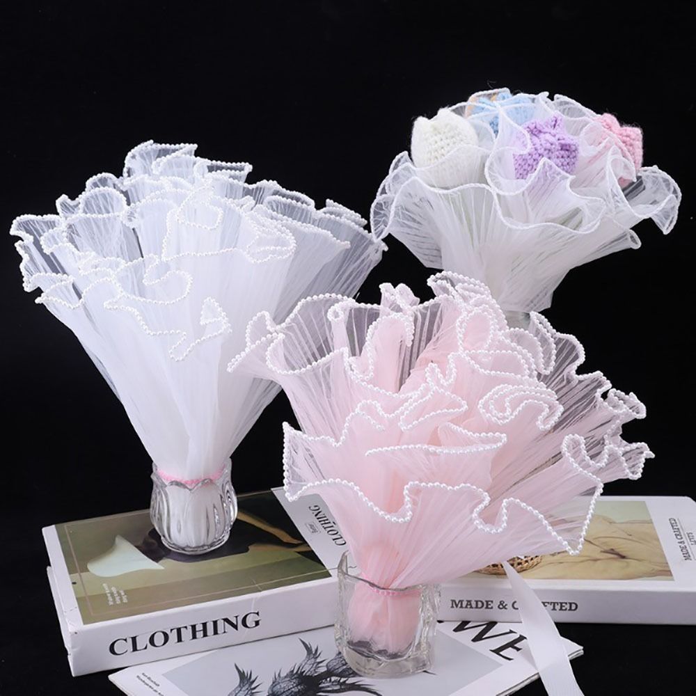 Florist Supply House - 28cmx4Yards Blumenstrauß-Verpackung Perlen-Wellengarn Spitzennetzmaterial Geschenkverpackung Perlenrand