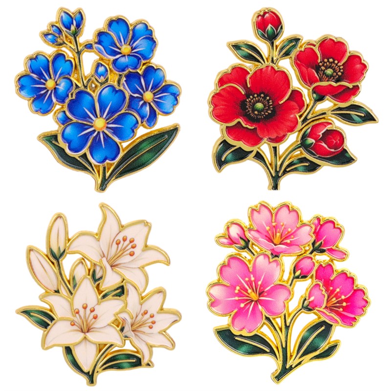 Supply Florist - Niedliche Vintage Bunte Blumen-Emaille-Anstecknadel Lilie Kirsche